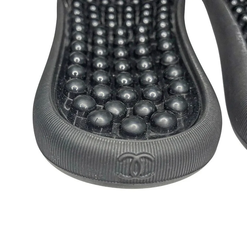 Chanel Camellia CC Mules Black Thermoplastic/PVC Slip on Slides EU 37 US 5.5-6